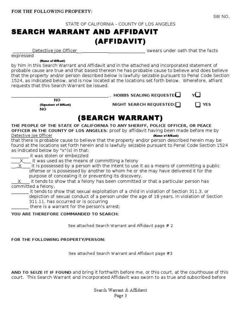 Complete Search Warrant PDF Receipt Search Warrant