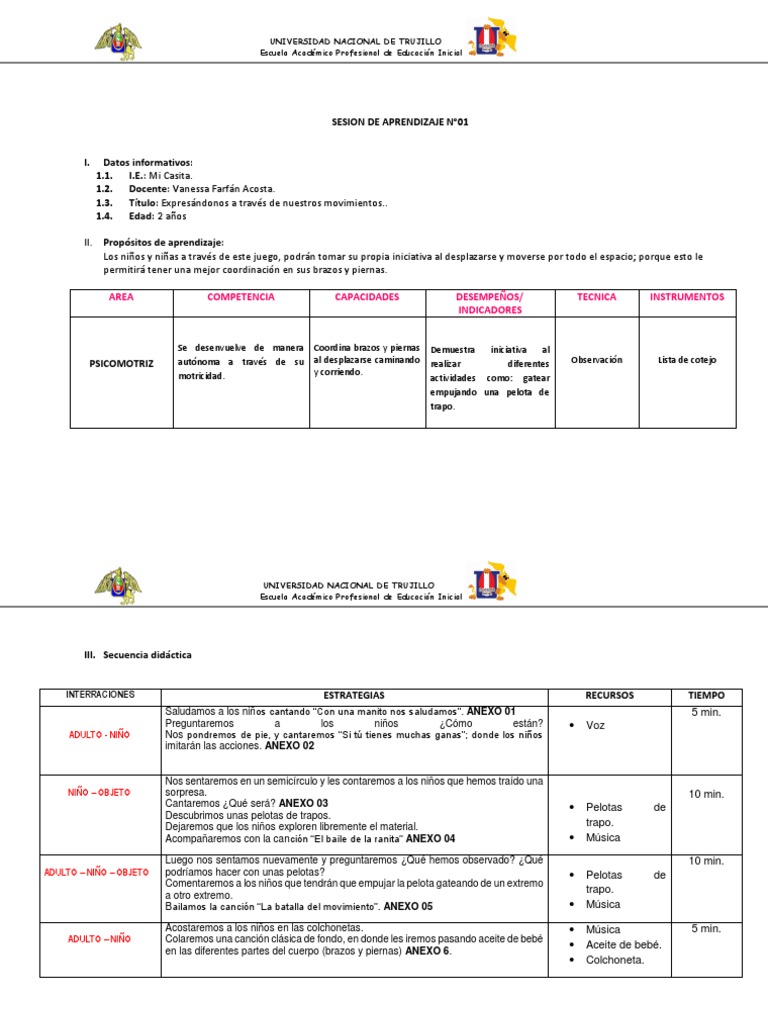 Sesion de Aprendizaje n01 | PDF | Educación de la primera infancia ...
