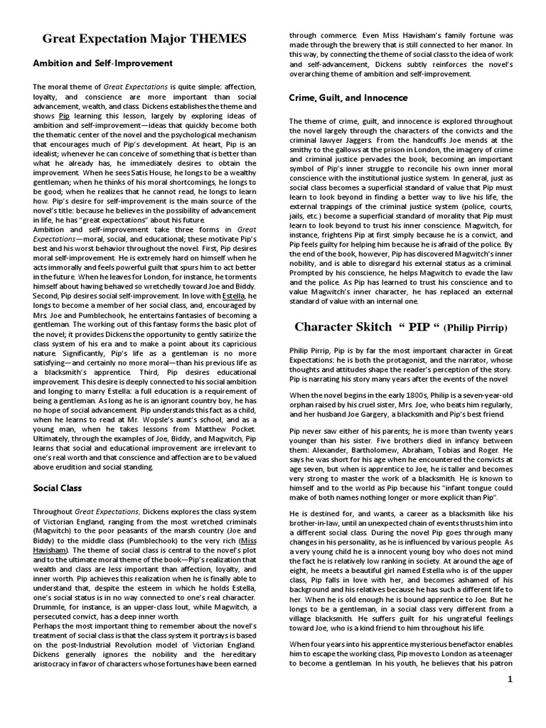 Themes in Great Expectations Explained | PDF | Great Expectations ...