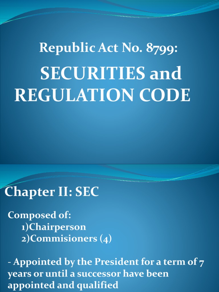 Securities Regulation Code Overview | PDF | Securities (Finance) | U.S ...
