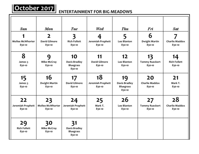 October Entertainment Schedule | PDF