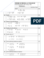 The Pioneers School & College: Mid Term Examination 2017 (Class-VII) Mathematics