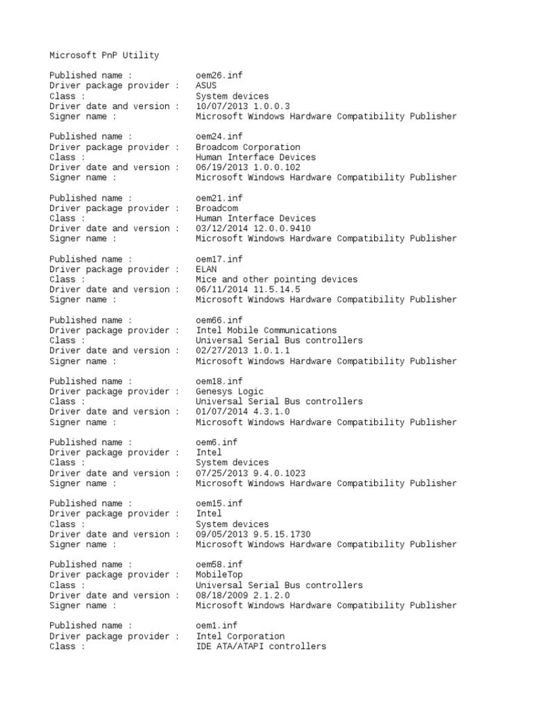 Pnp List Device Driver Usb