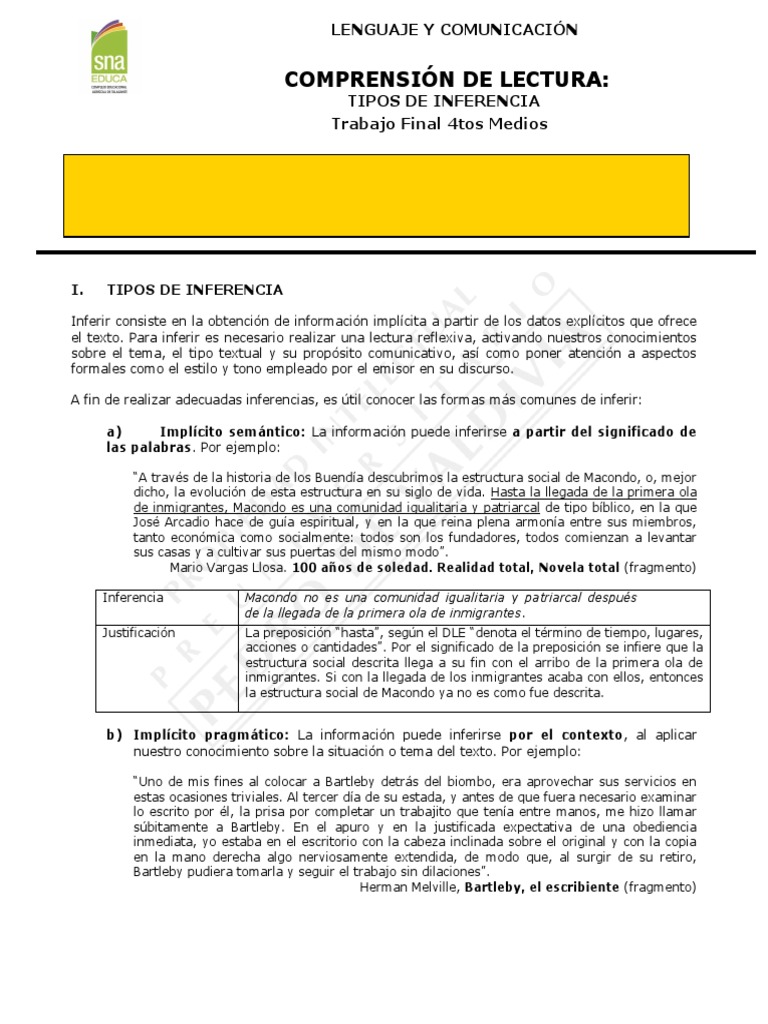 Tipos de Inferencia en la Lectura | PDF | Bartleby, The Scrivener | Cuentos