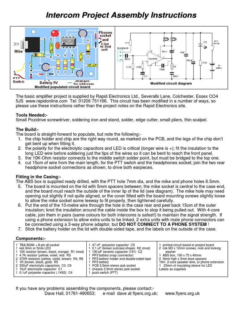 Intercom Instructions | Headphones | Electrical Connector