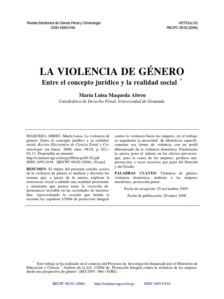 Violencia de Genero Derecho Penal | PDF | La violencia contra las ...