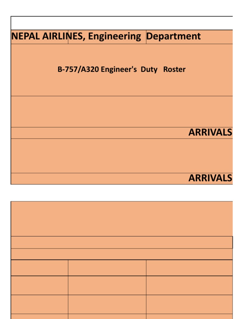 B757/A320 Engineer Duty Roster | PDF | Technology & Engineering