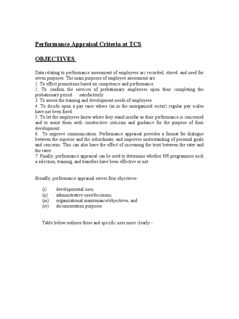 TCS Performance Appraisal 2025 Guide | PDF | Personal Development ...