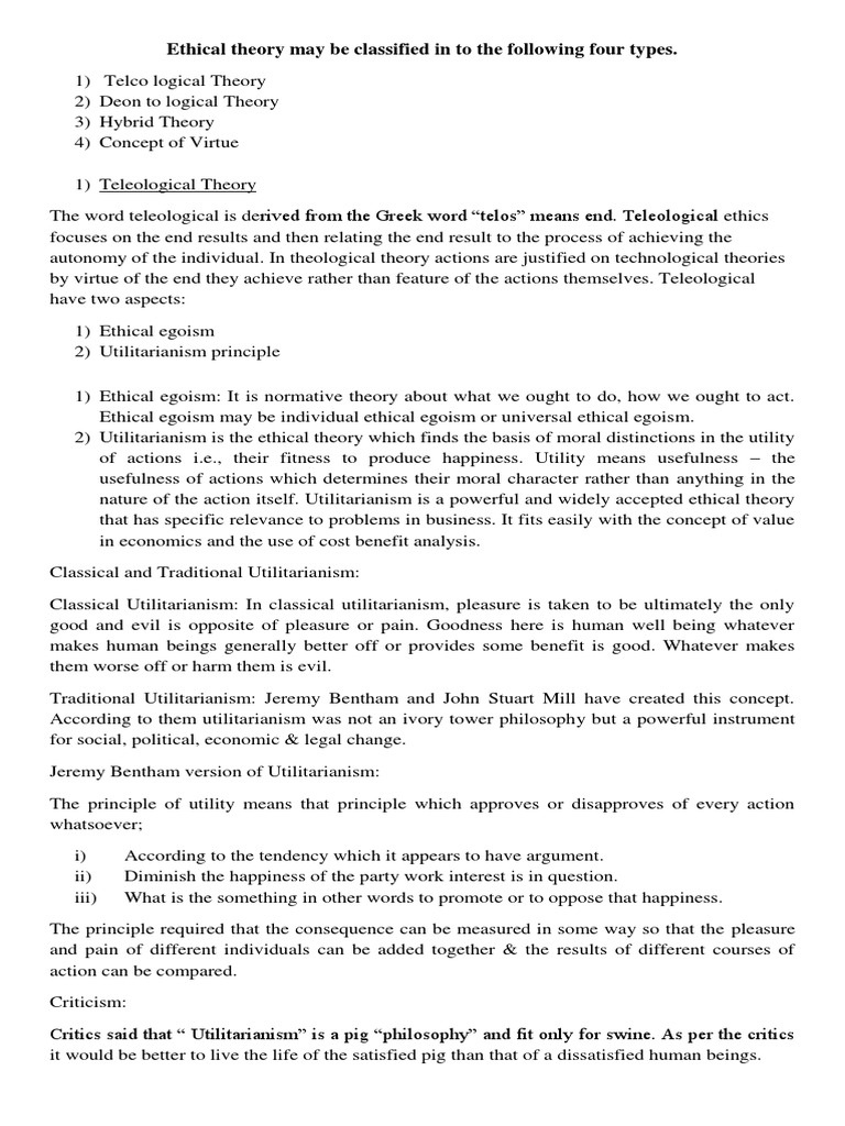 Overview of Ethical Theories | PDF | Utilitarianism | John Stuart Mill