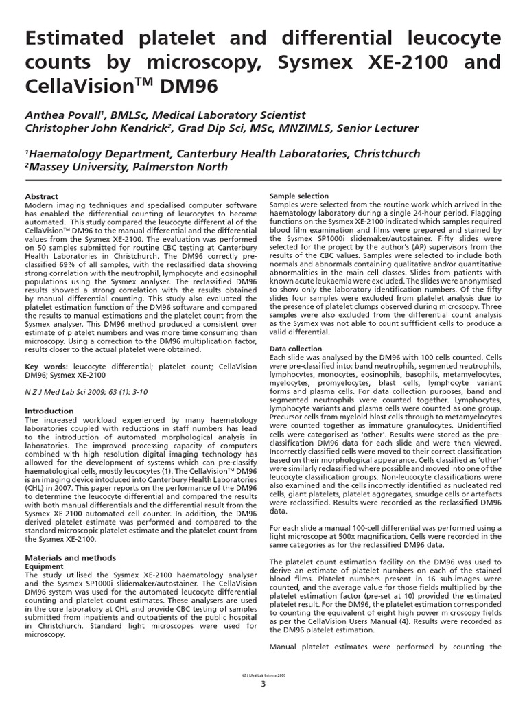 Estimated Platelet And Differential Leucocyte Counts By Microscopy