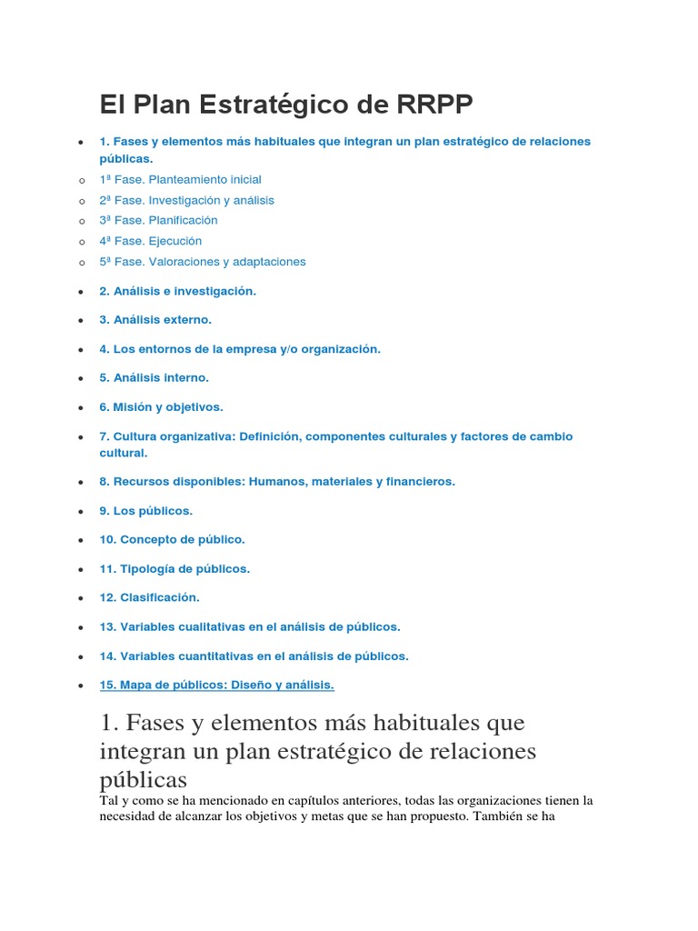 Plan Estratégico de Relaciones Públicas | PDF | Relaciones públicas ...