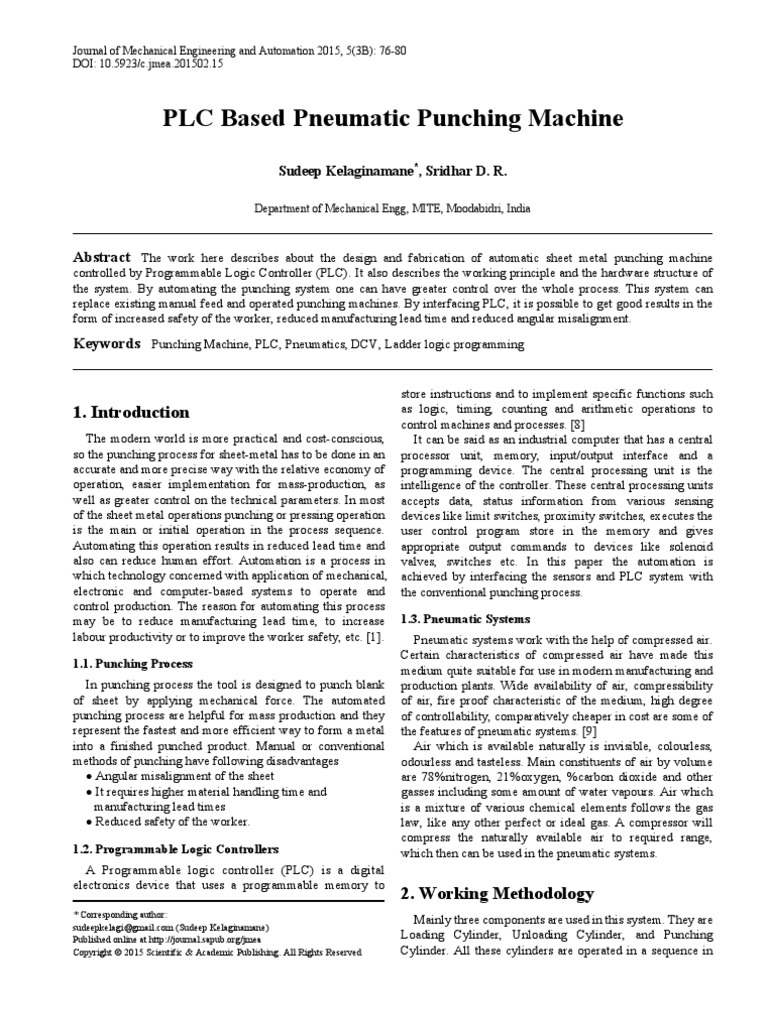 Plc Based Pneumatic Punching Machine Pdf Programmable Logic