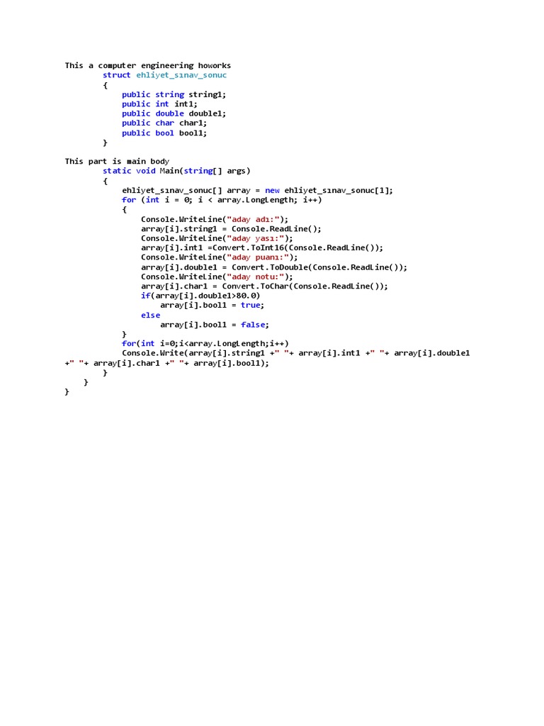 Struct Public String Public Int Public Double Public Char Public Bool
