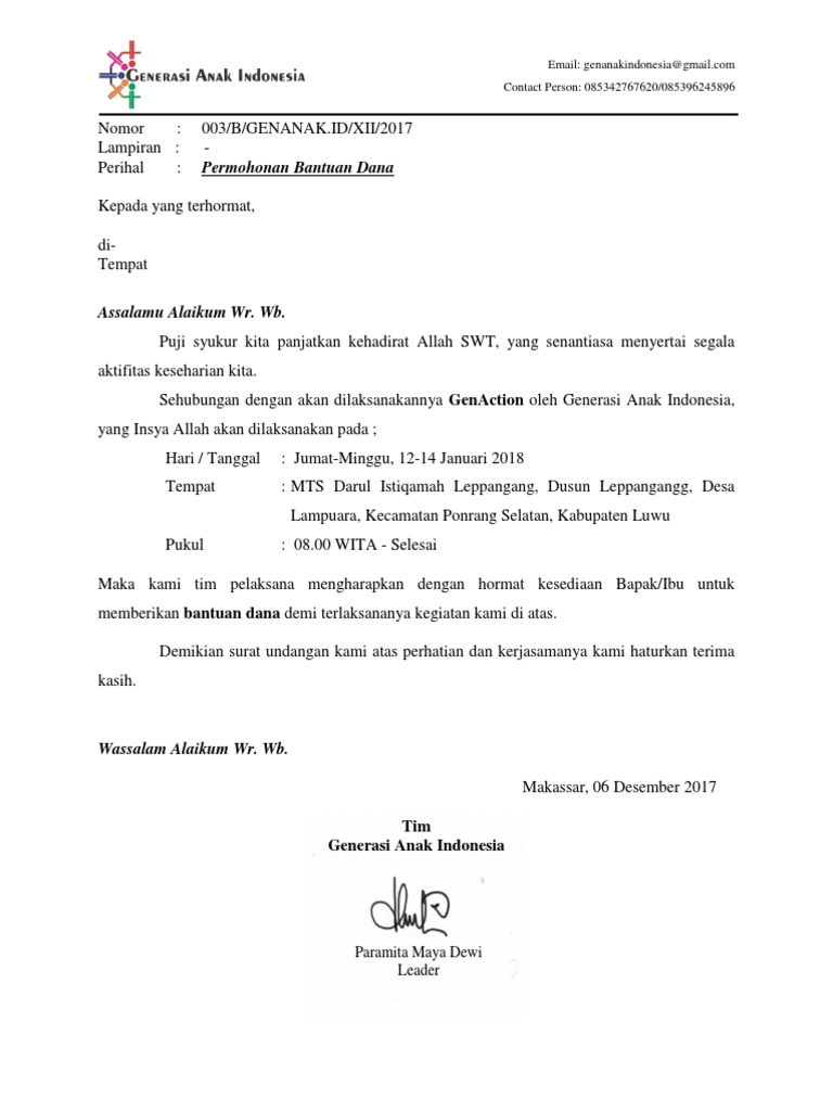 Surat Permohonan Bantuan Dana List Donatur