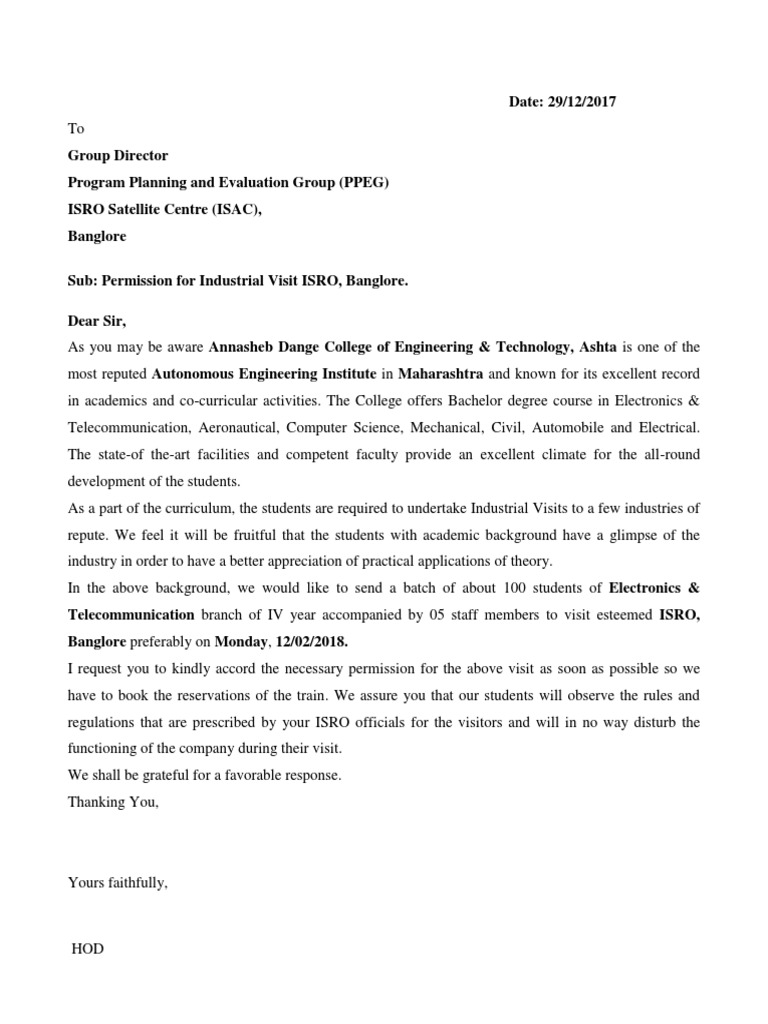 Visit ISRO Permission | PDF