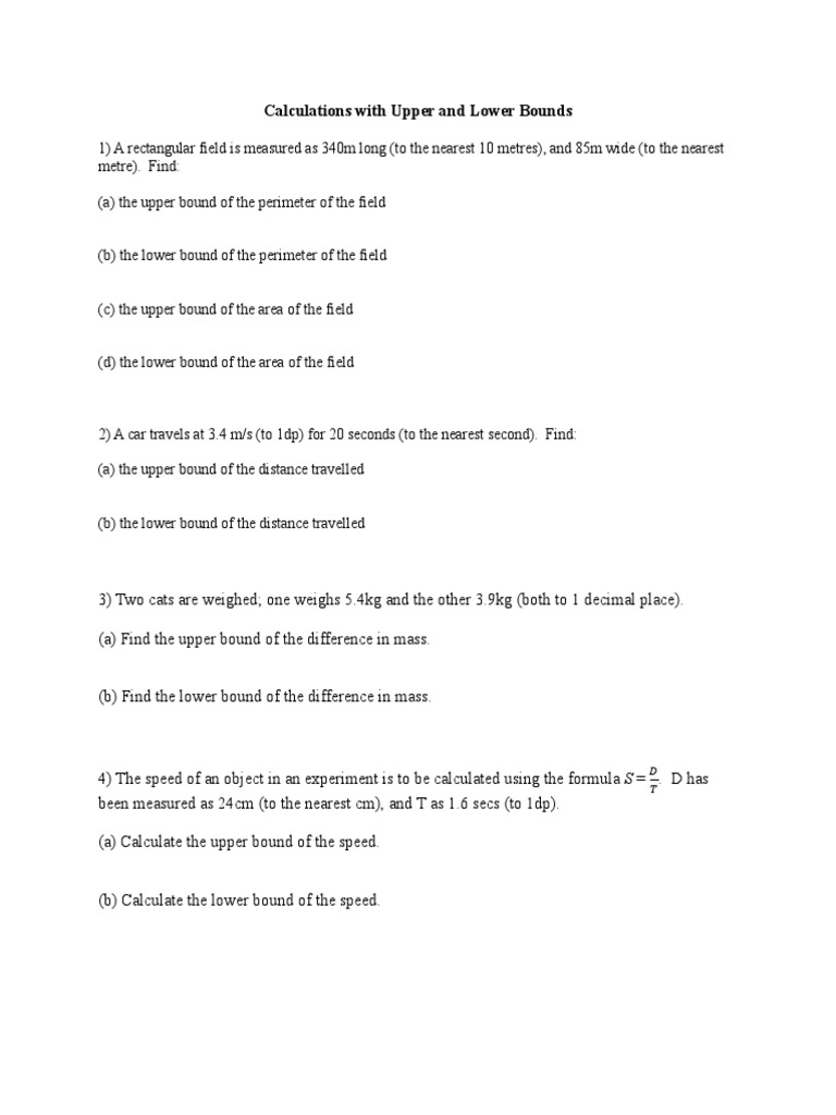 Upper and Lower Bound Calculations | PDF | Area | Metre