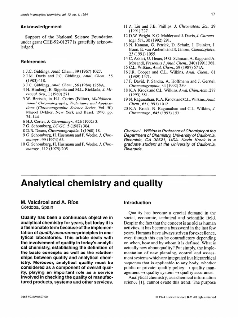 Quality Assurance in Analytical Chemistry: Defining Key Concepts and ...