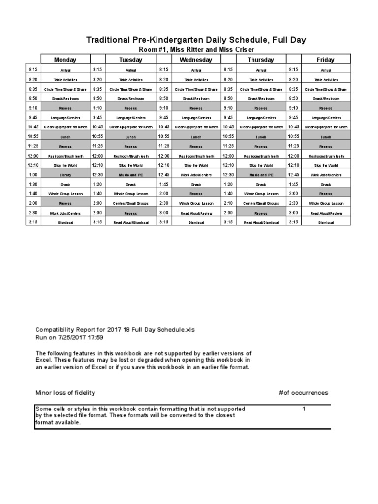 Pre-K Daily Schedule with Miss Criser | PDF | Microsoft Excel | Computing
