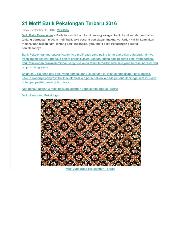 Motif Batik Jlamprang Pekalongan - Contoh Motif Batik
