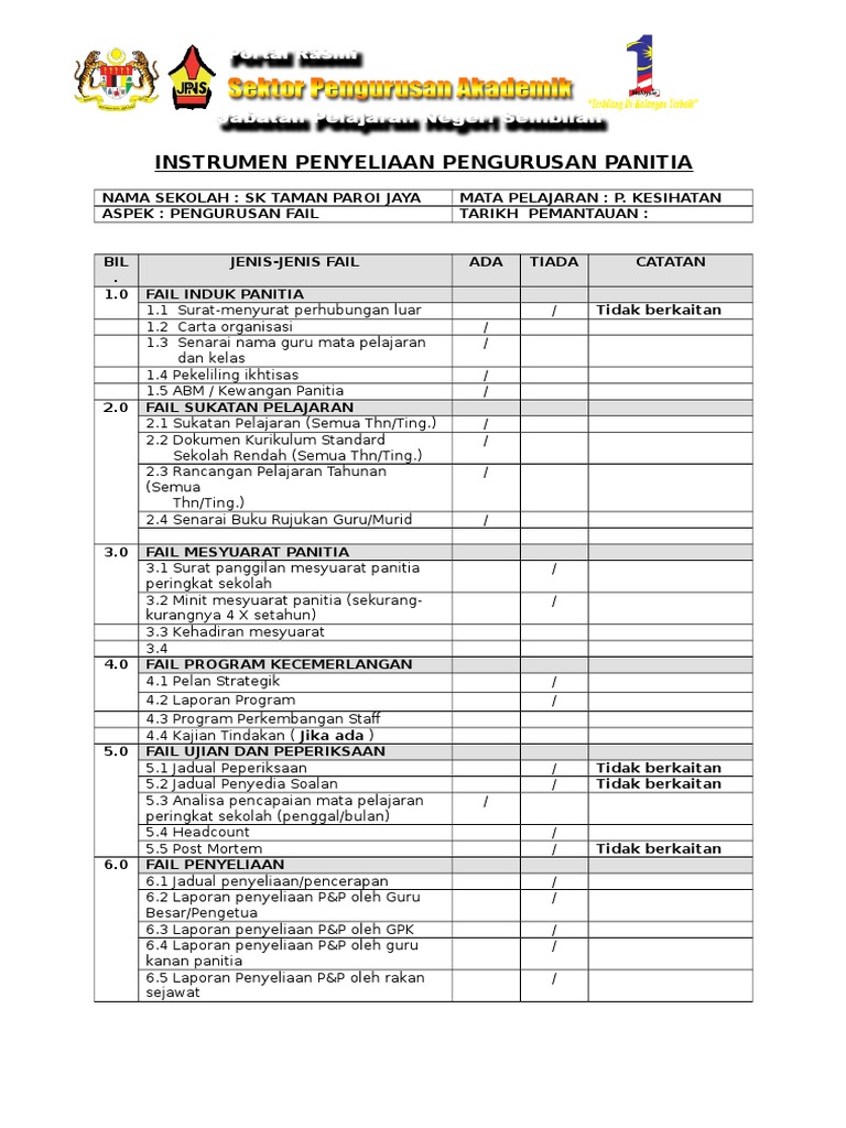 Instrumen Penyeliaan Pengurusan Panitia