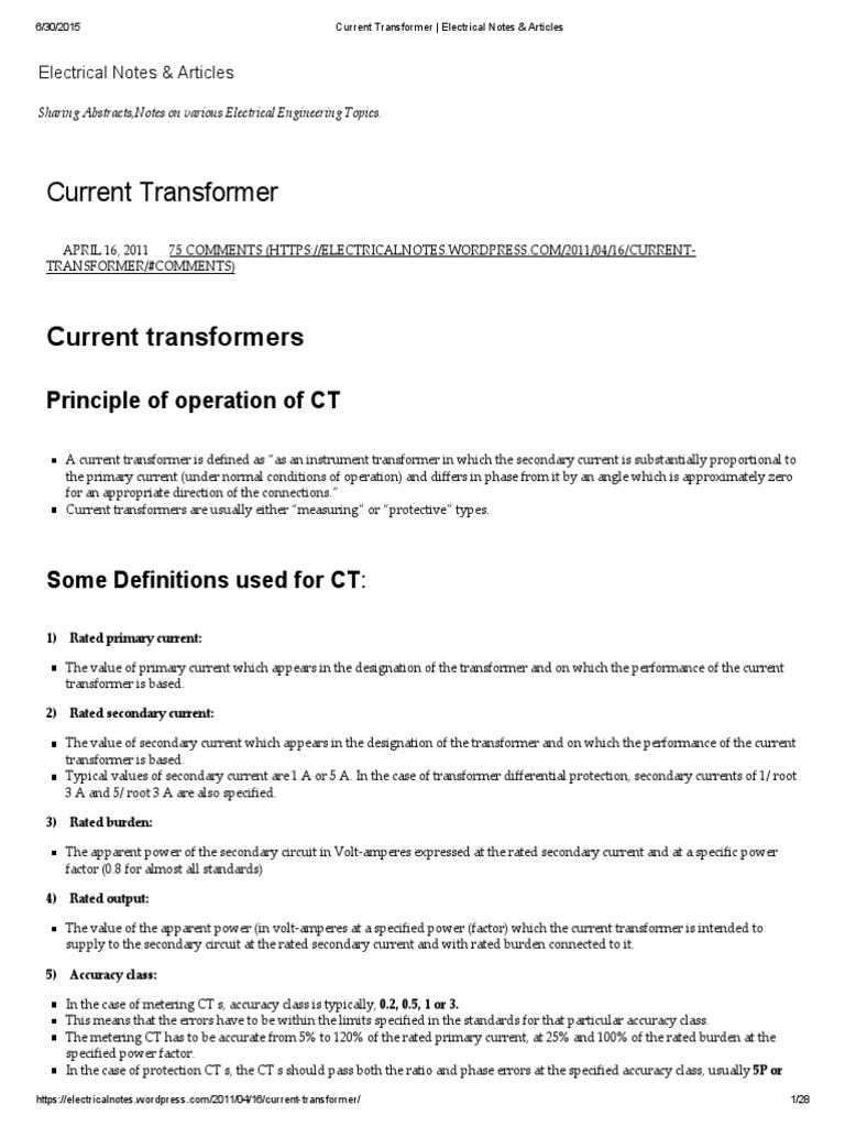 Current Transformer Overview and Specs | PDF | Transformer | Electrical ...