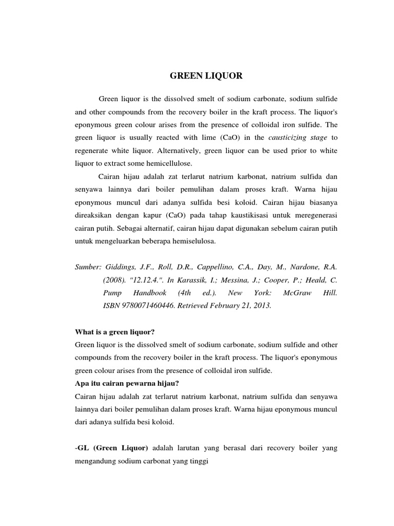 Green Liquor PDF Pembuatan Kertas Ilmu Kimia
