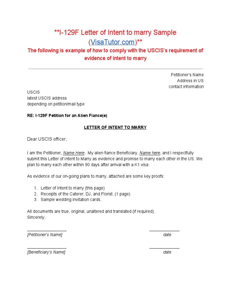 I 129F Letter of Intent to Marry | Immigration To The United States