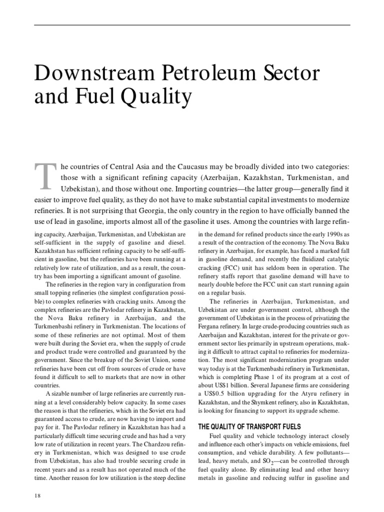 Downstream Petroleum Sector and Fuel Quality The Quality of Transport Fuels PDF Gasoline