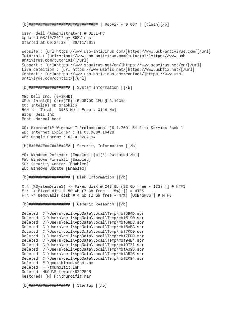 UsbFix Report | PDF | Windows Registry | Windows Vista