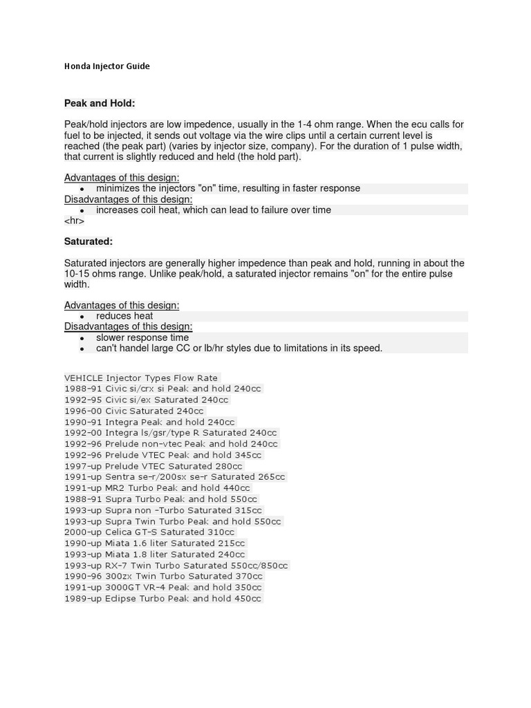 Honda Injector Types: Peak vs Saturated | PDF