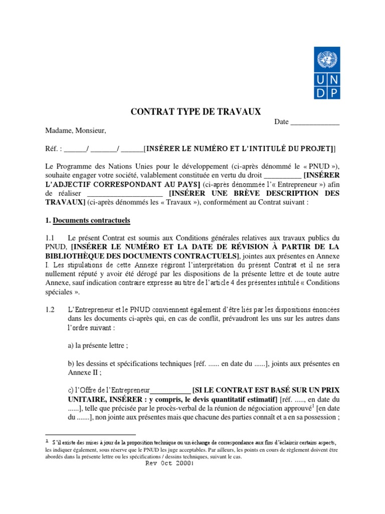 Model de Contrat Pour Travaux FR Entrepreneur principal Facture