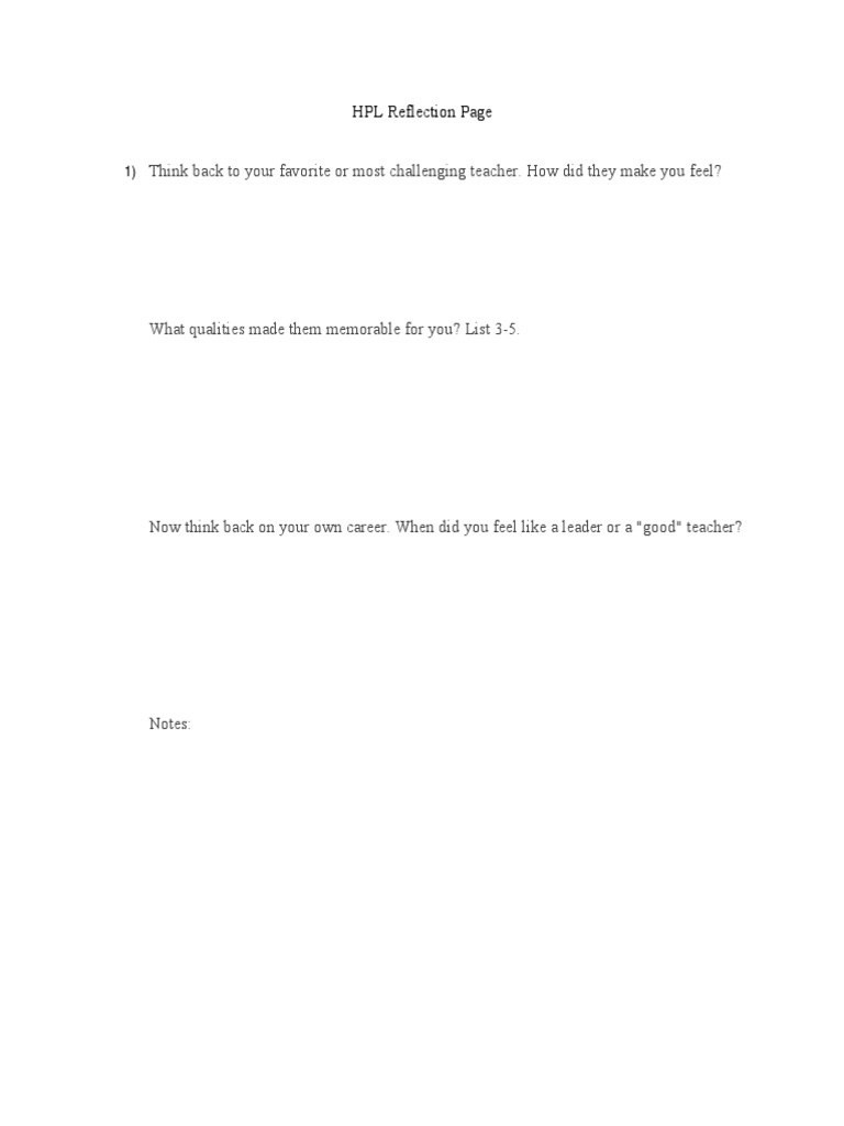 HPL Reflection Page | PDF | Career & Growth