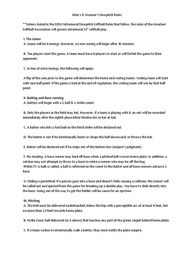 Softball Rules PDF Softball Baseball Field