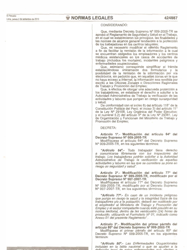 DECRETO SUPREMO Nº 0082010TR