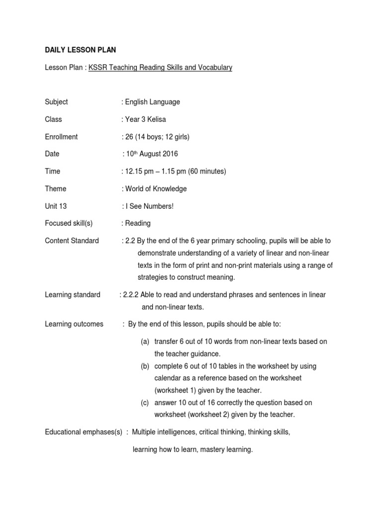 Year 3 English Reading Lesson Plan | PDF | Lesson Plan | Teachers