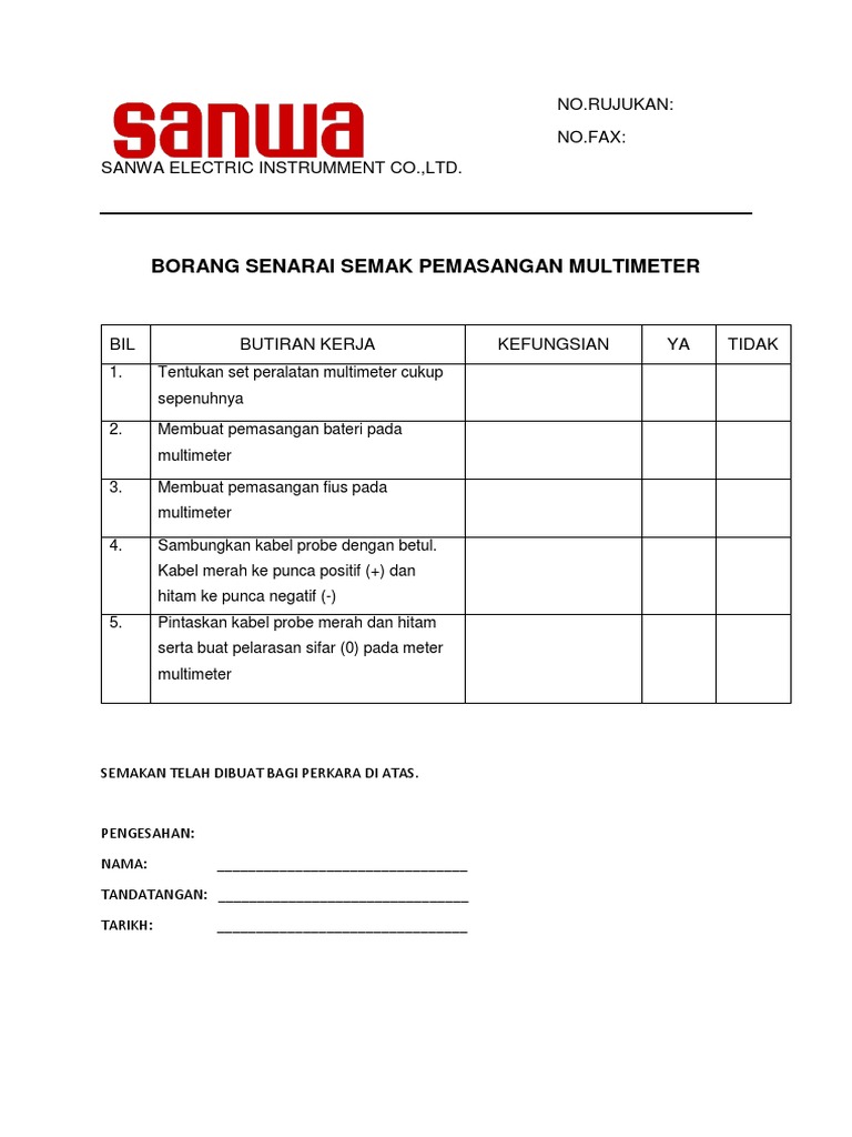 Sample Borang Senarai Semak Dan Borang Pengujian  PDF