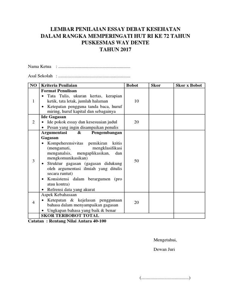 Contoh format penilaian essay image