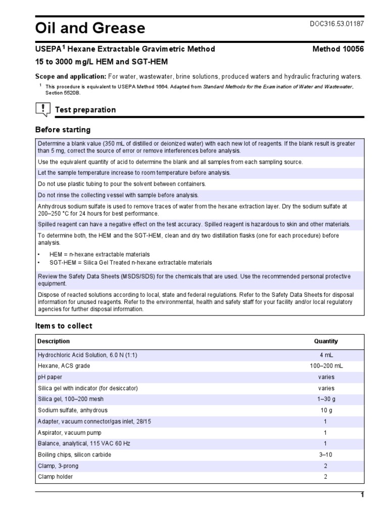 Oil and Grease HACH PDF PDF Solvent Petroleum