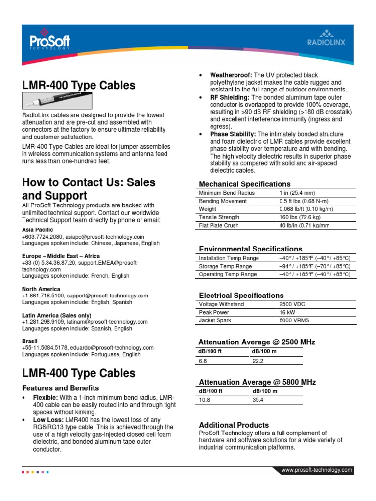 LMR 400 Type Cables Datasheet PDF Coaxial Cable Electrical Connector