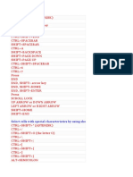 MS Excel Shortcut List in Excel