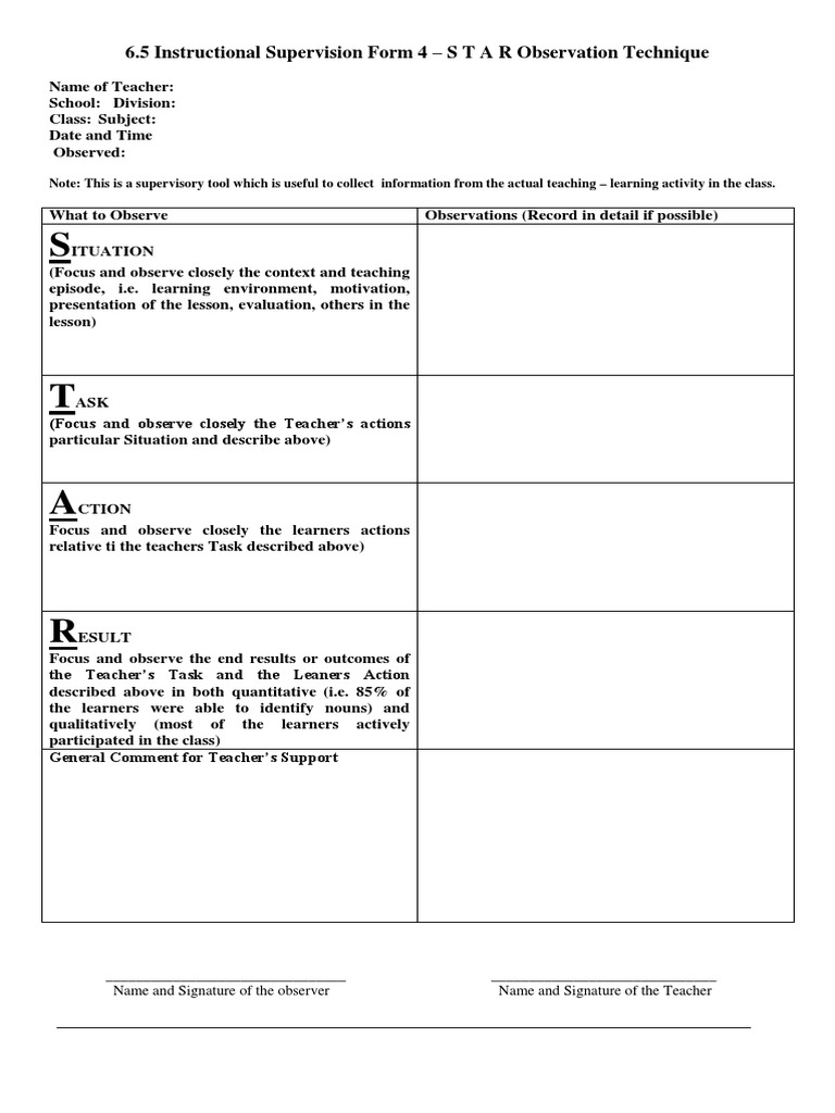 Star observation sheet