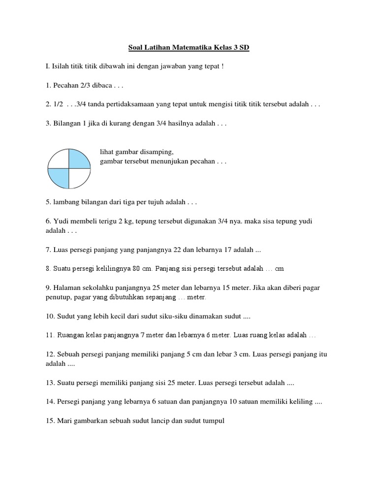 Soal Latihan Matematika Kelas 3 Sd
