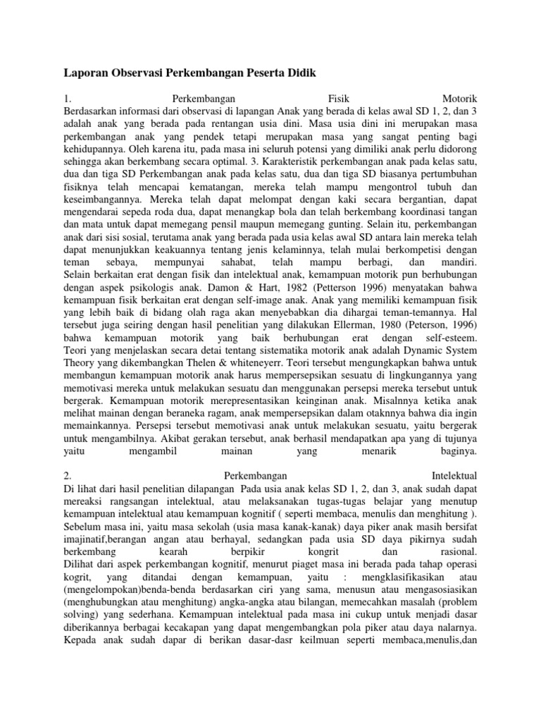 Contoh Laporan Observasi Perkembangan Anak Usia Dini