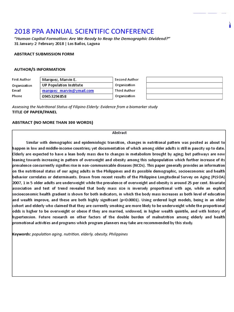 Abstract Submission Form 2018 PPA Conference PDF Demography Obesity