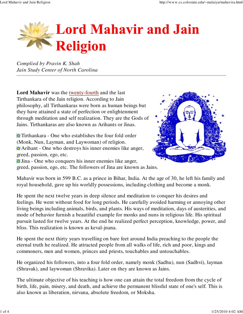 Lord Mahavir and the Teachings of Jainism | PDF | Indian Religions ...