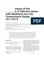 Rate Constant of the Reaction of Chlorine Atoms With Methanol Over the Temperature Range 291–475 K