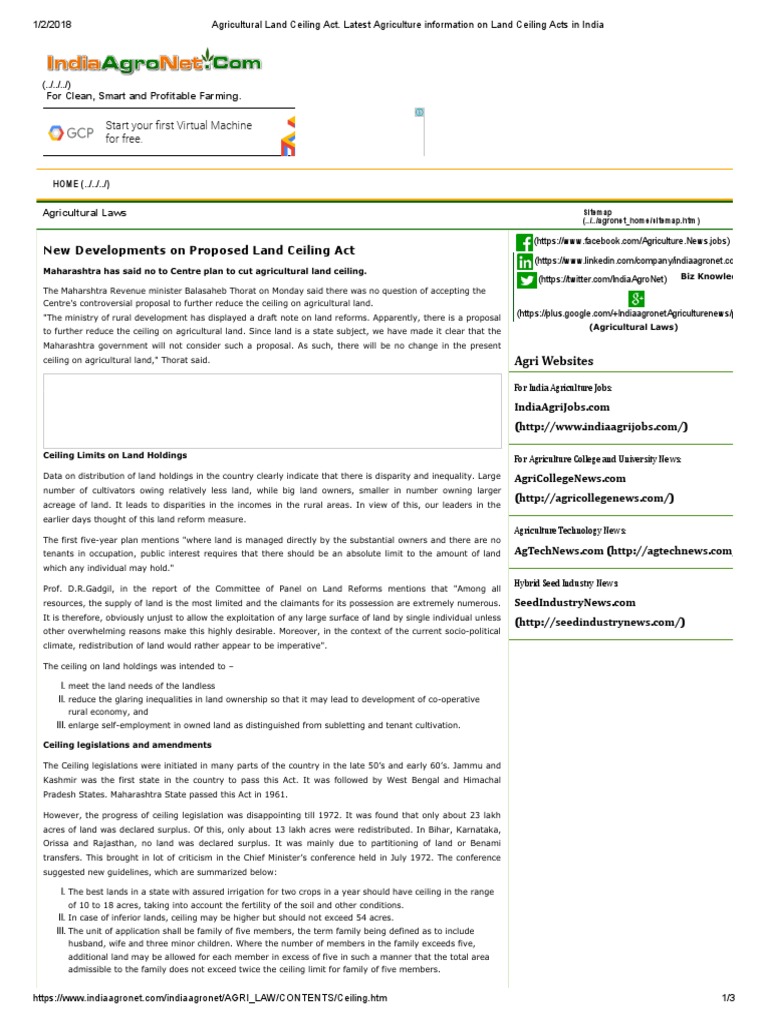 Agricultural Land Ceiling Act PDF Land Management Economies