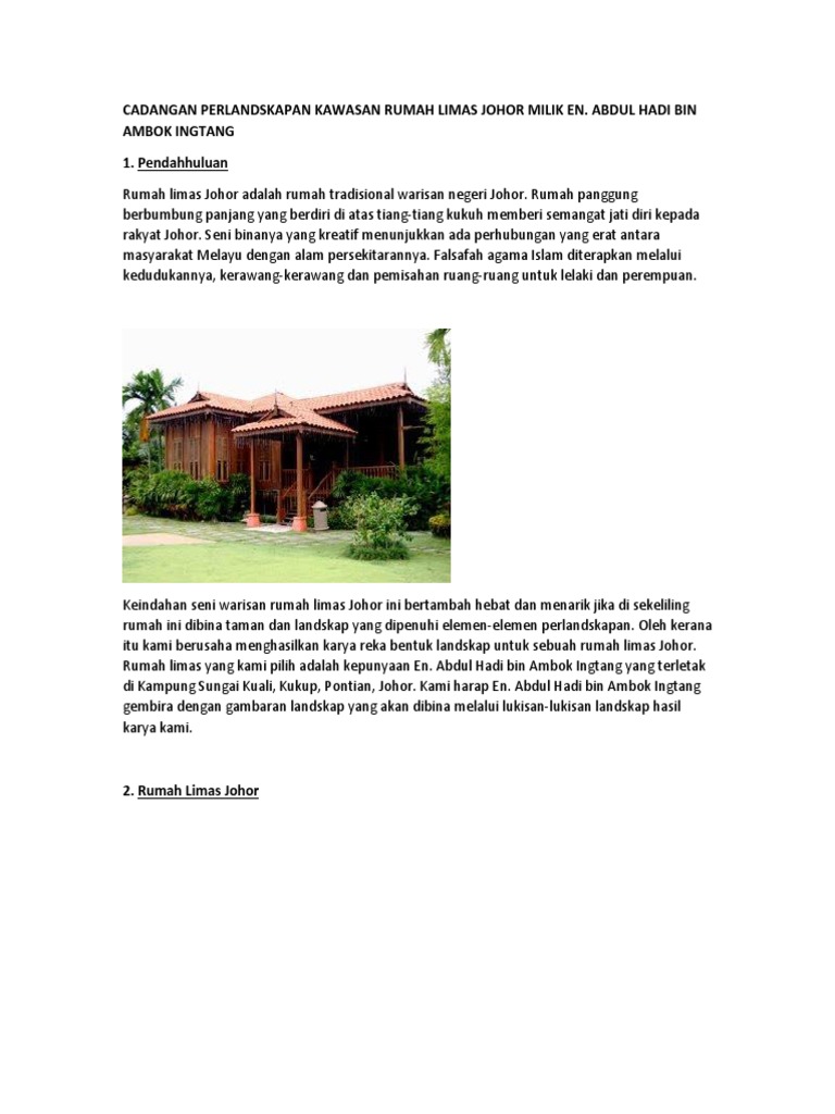 Cadangan Perlandskapan Kawasan Rumah Limas Johor Milik En Pdf