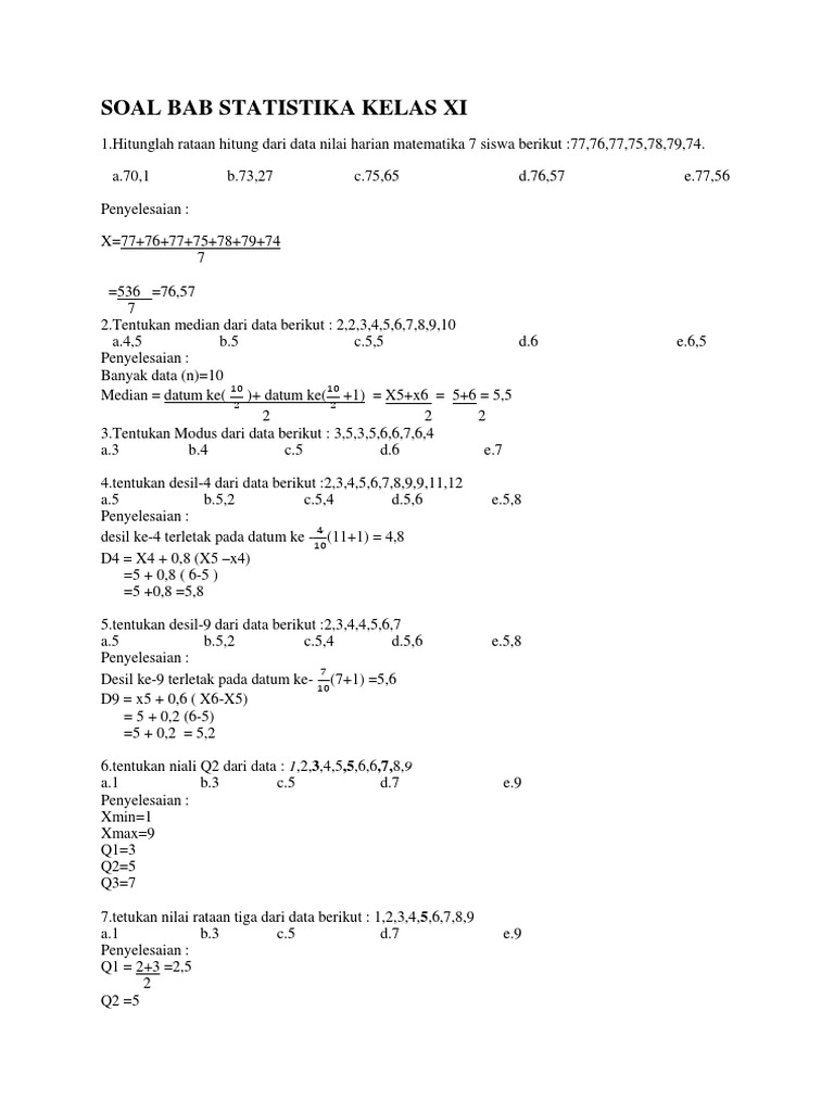 Kumpulan Soal Statistika Kelas 8 Dan Pembahasan - (8.6.1) soal dan