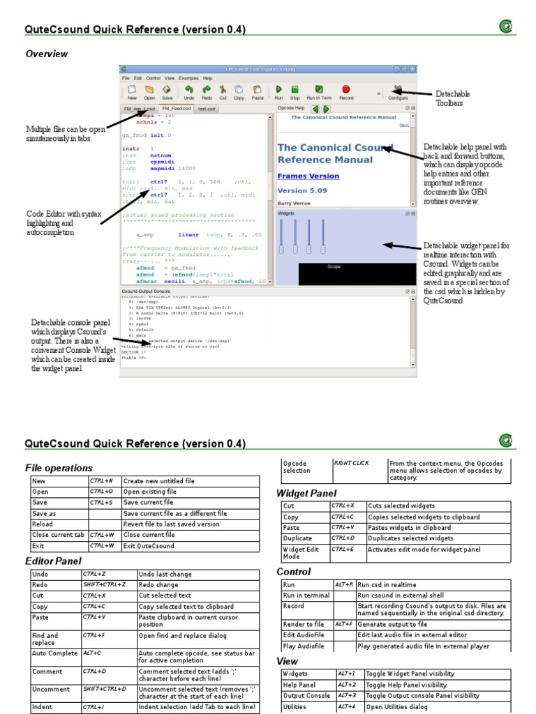 QuteCsound Quick Reference (0.4) | PDF | Command Line Interface ...